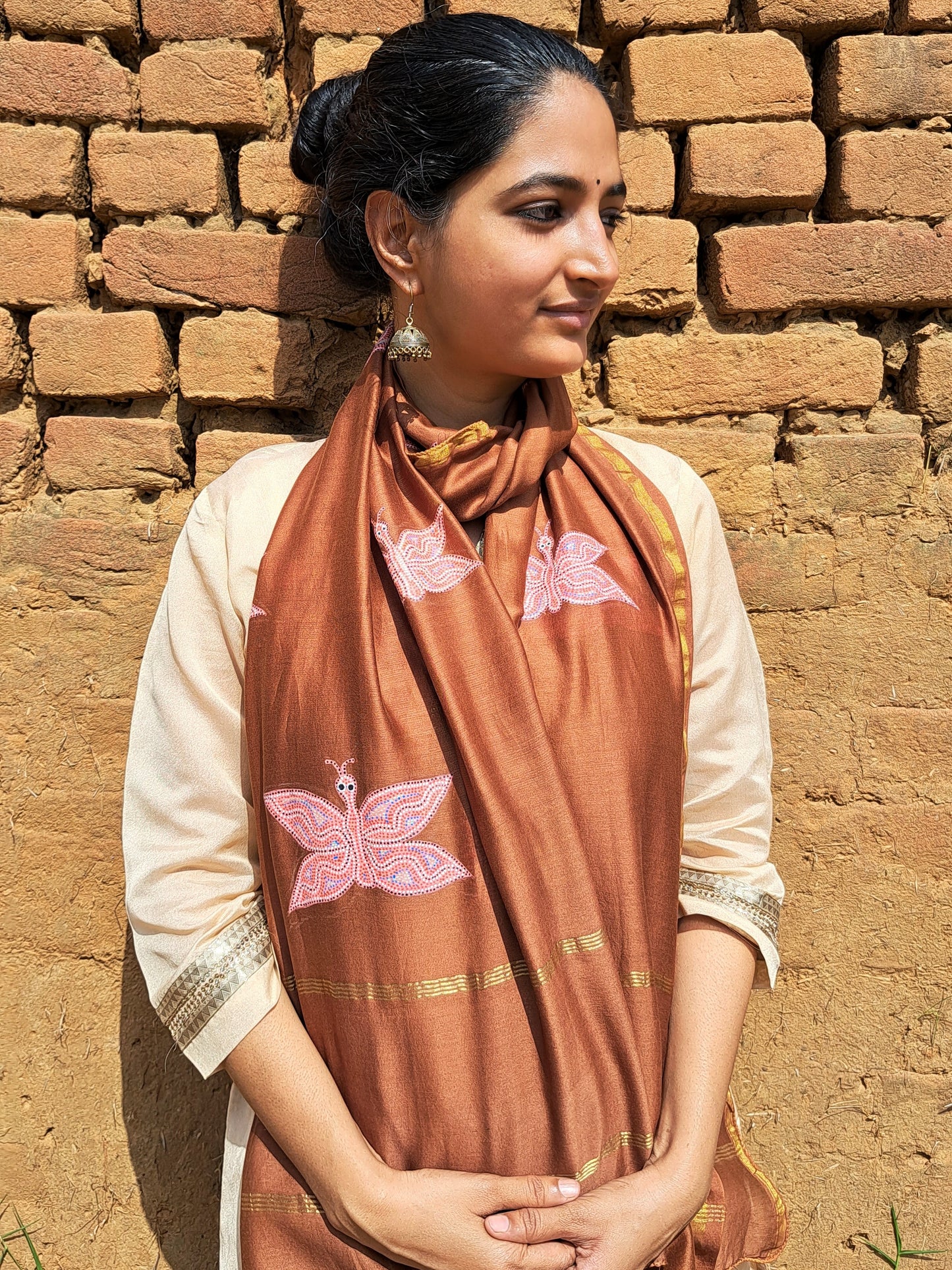 Original Bhil Handpainted Chanderi Stole