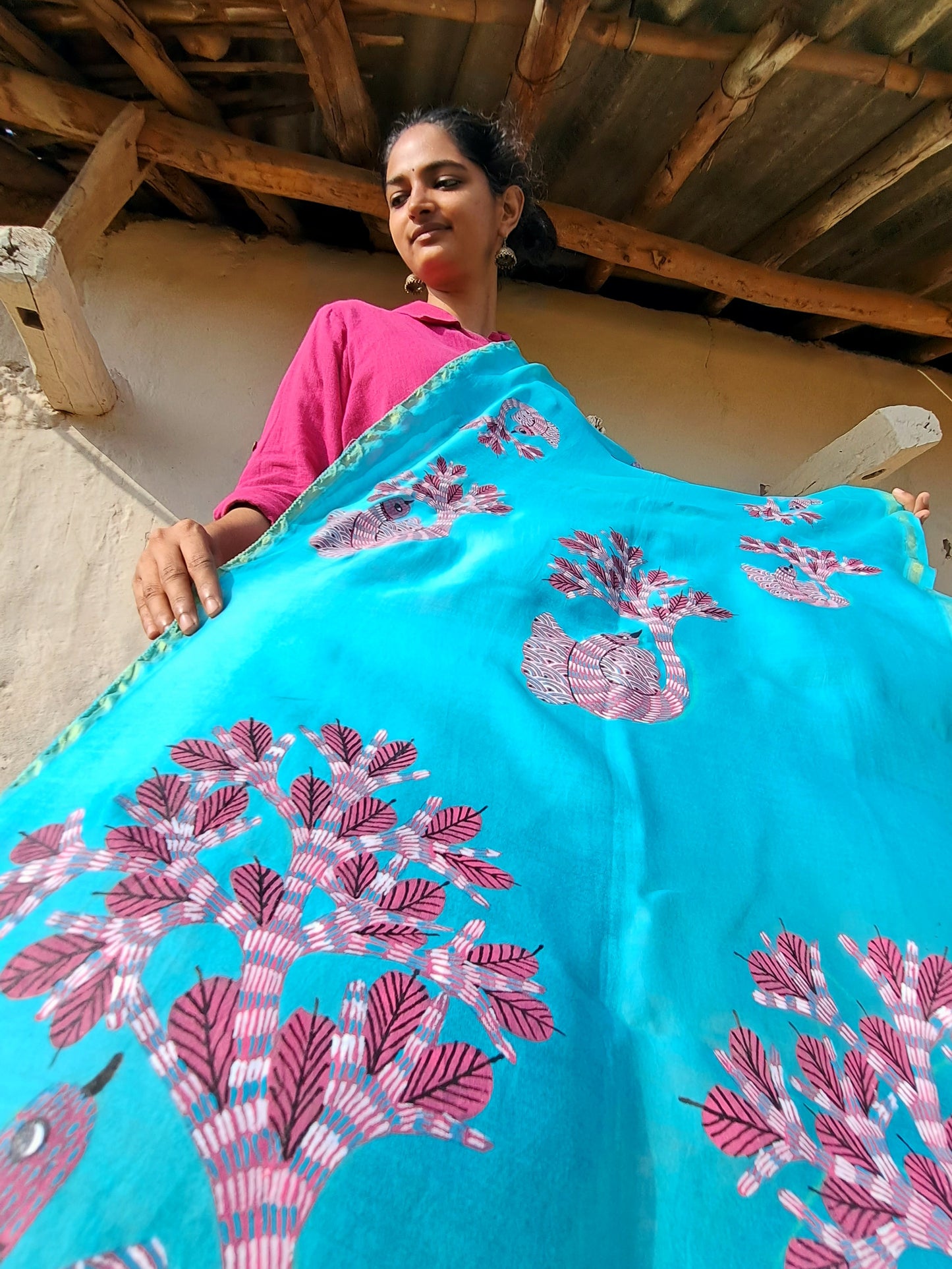 Original Gond  Hand painted Chanderi stole