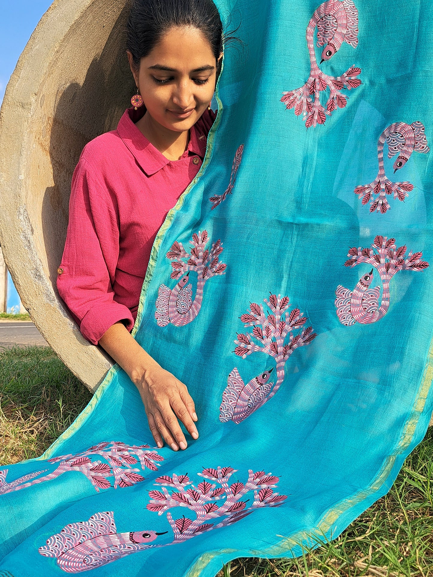 Original Gond  Hand painted Chanderi stole