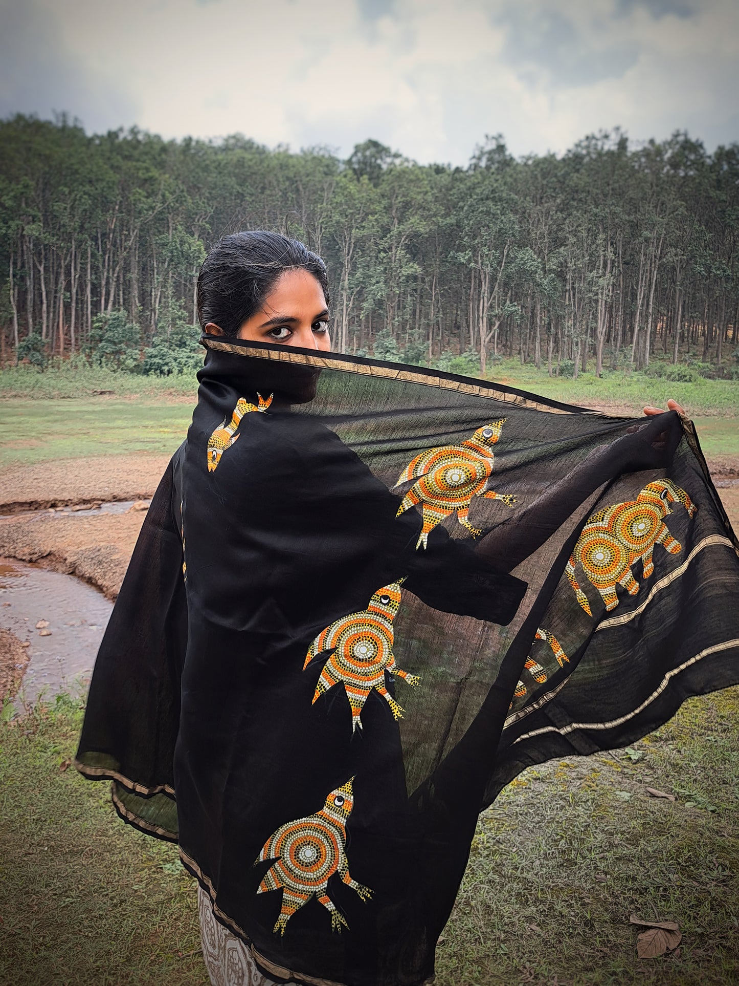 Original Bhil Hand painted Chanderi Dupatta