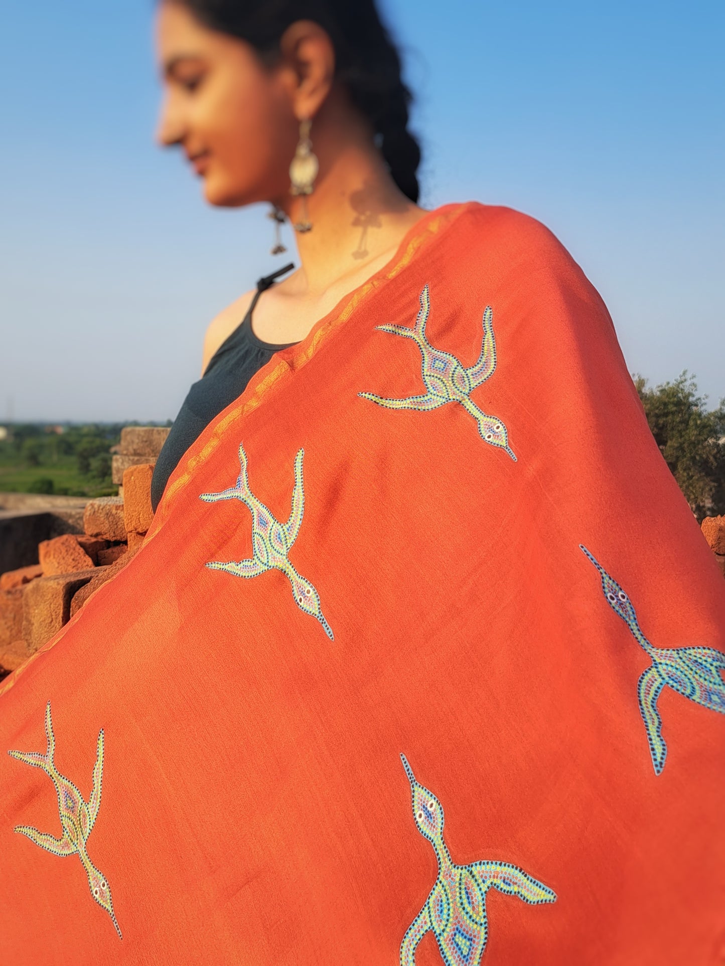 Original Bhil Hand painted Chanderi Stole