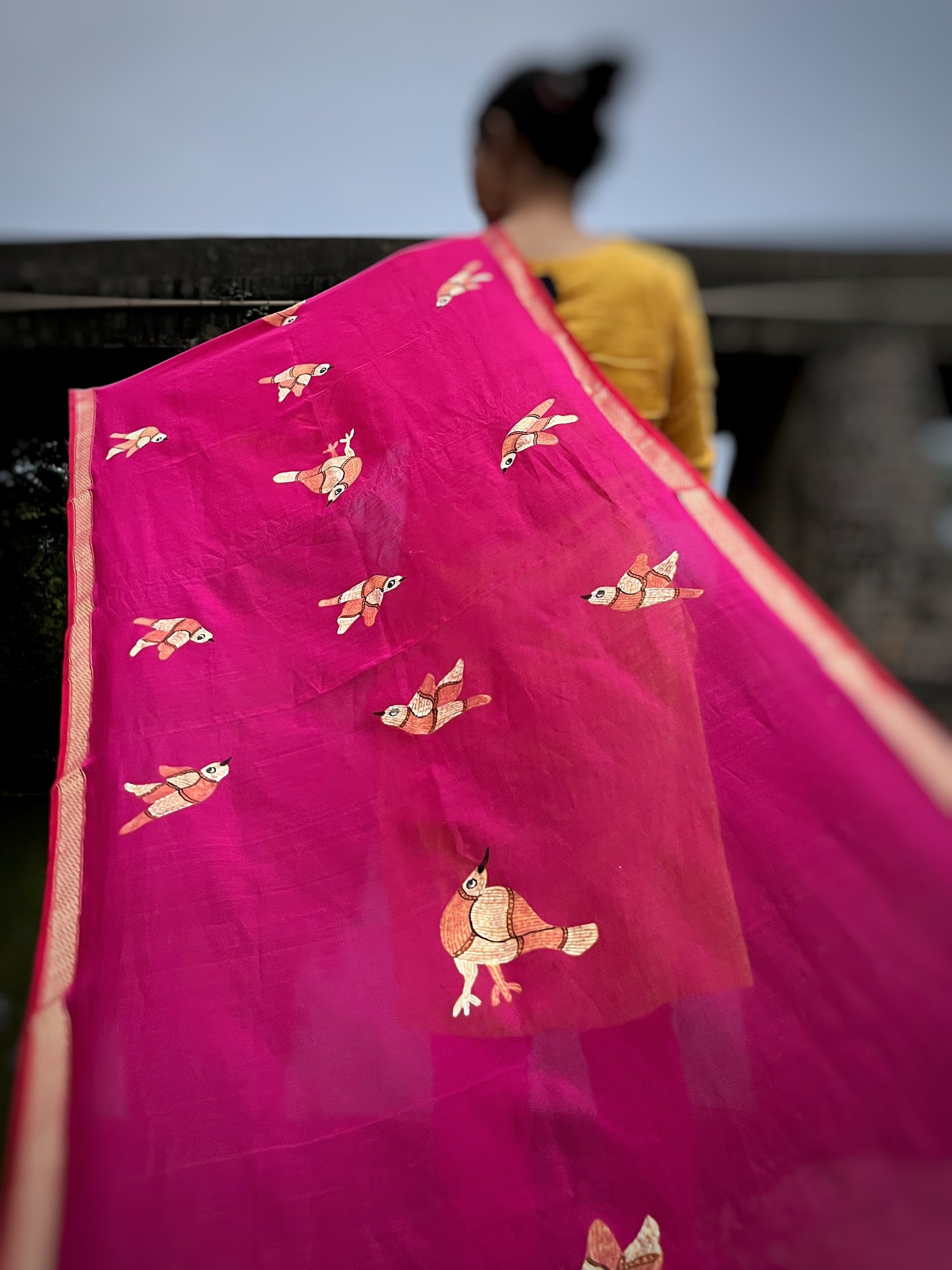 Original Gond Handpainted Handloom Maheshwari Silk Stole With Tassels