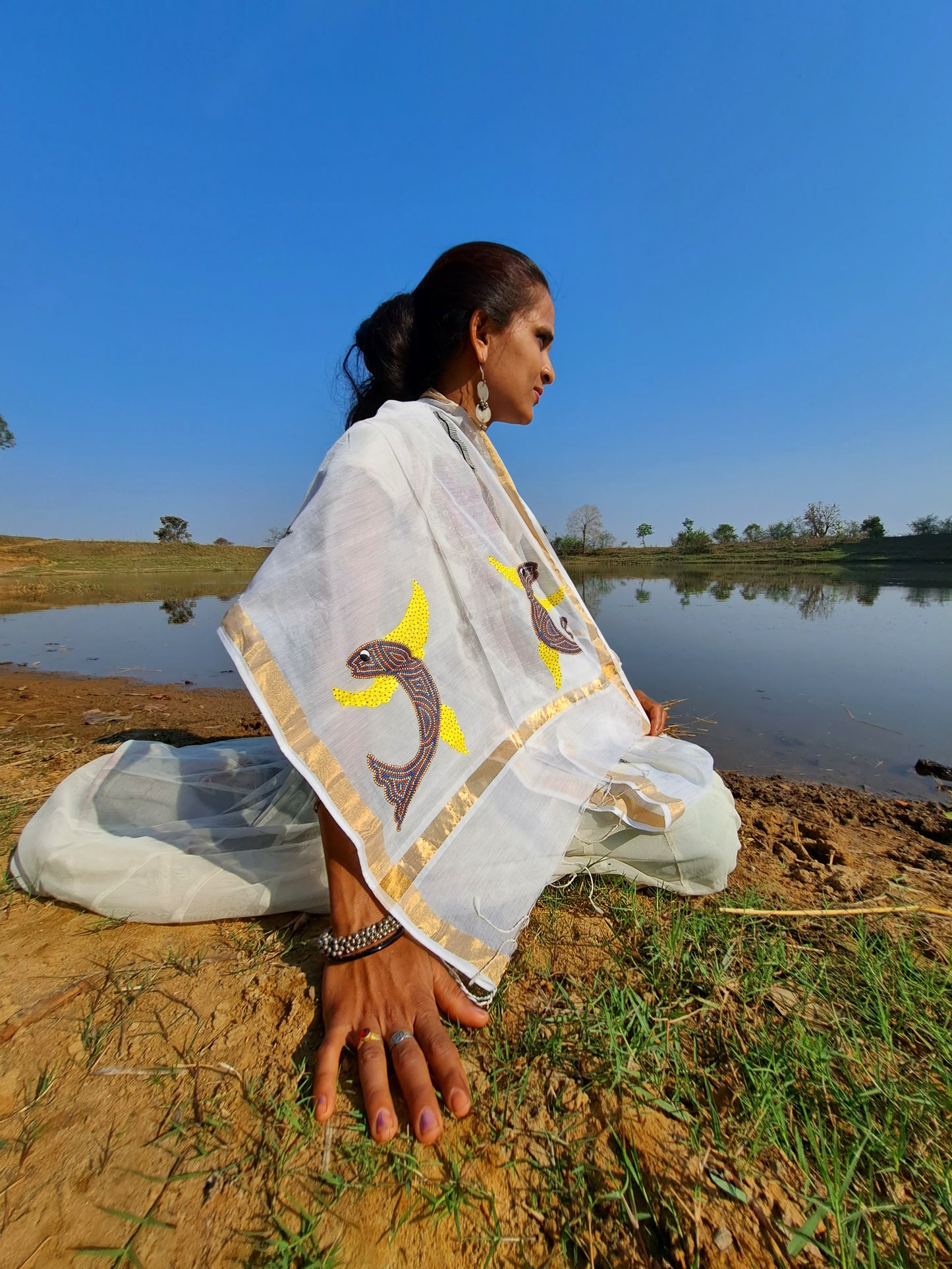 Original Bhil Handpainted Chanderi Stole With Tassels